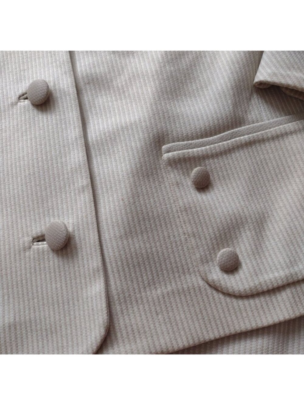 Vintage Mid Century Womens Skirt Suit M L Beige Tonal Stripe 1960s Jackie O - Picture 8 of 16